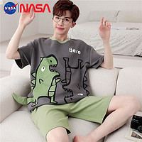 NASAOVER NASA情侣睡衣男士夏季纯棉短袖男生薄款可爱卡通恐龙宽松夏天套装