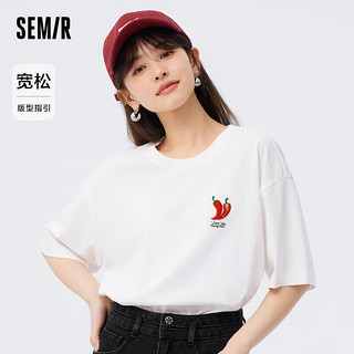 森马（Semir）【多彩T恤合辑】短袖T恤女宽松简约短款字母印花内搭外穿上衣集合 C款蔬果乐园-本白10102 165/88A/L