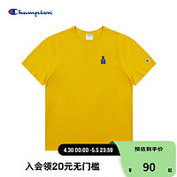 Champion 冠军短袖t恤男夏日多巴胺美式复古图案刺绣纯色运动休闲 黄色 L