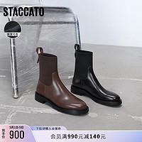 STACCATO 思加圖 新款加絨英倫風彈力靴襪靴瘦瘦靴中靴女靴D3017DZ2