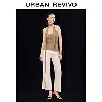 URBAN REVIVO 女士飘带V领针织吊带背心 UWG940175 卡其棕 XS