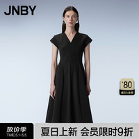 JNBY江南布衣24夏连衣裙赫本风优雅气质女V领短袖5O4G12850 001/本黑 XS