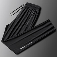 玩爆街区(cruel street)品质高弹力速干夏季冰丝运动长裤男士休闲丝滑冰爽大码直筒裤子 黑色 直筒 6XL