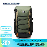 SKECHERS 斯凯奇 2024新款防雨户外双肩背包大容量桶式登山徒步耐磨L224U023 深墨绿/00L2 均码