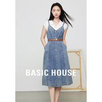 百家好(Basic House)2024春复古水洗牛仔裙收腰中长款吊带裙子B0624H5N192 复古牛仔蓝 S