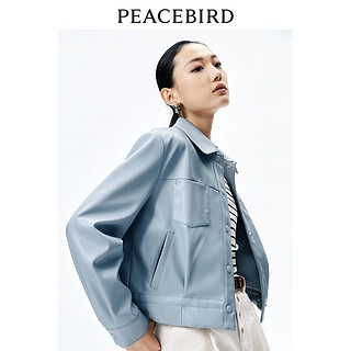 PEACEBIRD 太平鸟 女士蓝色短款PU外套