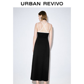 URBAN REVIVO 女士休闲简约撞色交叉吊带显瘦连衣裙 UWJ740018 黑色 XL