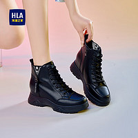 HLA 海澜之家 女鞋厚底休闲鞋百搭内增高小个子马丁靴女HDAYXW4ACM329 黑色36