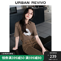 UR2024夏季女装时尚复古水洗趣味印花棉质T恤衫UWL440120 咖啡色 XS