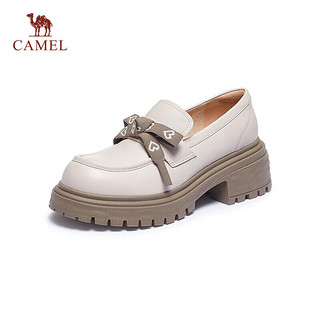 CAMEL 骆驼 女鞋 2024春季新款jk小皮鞋休闲粗跟厚底英伦风乐福鞋女 L24S007008米白 35