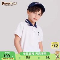 PawinPaw卡通小熊童装2024年夏季男女童翻短袖T恤运动休闲 Ivory象牙色/39 120