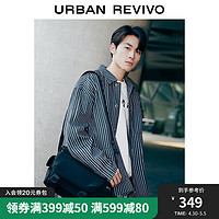 URBAN REVIVO UR2024春季男装复古休闲撞色条纹翻领牛仔外套UML840006 深蓝色条纹 S