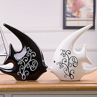 BHM 贝汉美 贝汉美家居饰品客厅装饰摆件创意礼物陶瓷现代黑白情侣对吻鱼包邮