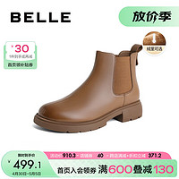 BeLLE 百麗 柔軟法式切爾西靴女23冬季羊皮通勤短靴A2V1DDD3 棕色-厚絨 37