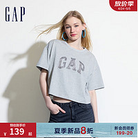 Gap女装2024夏季精梳棉牛仔logo短款短袖T恤宽松上衣496354 灰色 175/92A(XL) 亚洲尺码