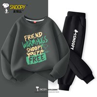 史努比儿童卫衣春秋款2024男童运动套装男孩春薄款上衣套装 自由努比碳灰+行走努比黑裤 130