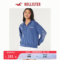 HOLLISTER24春夏美式宽松图案拉链帽衫卫衣外套女 358531-1 浅海军蓝色 S (165/88A)
