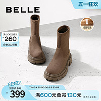 BeLLE 百麗 厚底彈力靴女女靴加絨靴子顯瘦中筒靴B1624DZ3