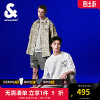 杰克·琼斯（JACK&JONES）NBA联名 雄鹿队 夏季翻领印花开叉上衣短袖衬衫男款224204004 卡其色E11 常规 卡其色E11 165/88A/XS