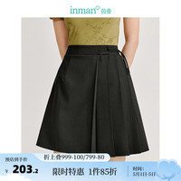 茵曼（INMAN）新中式盘扣百褶半身裙2024夏季女装高腰简约百搭显瘦短裙 午夜黑 XL