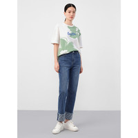 玖姿·安娜蔻【草目系列】清新简约纯棉印花宽松T恤女2024夏季 经典白 XS