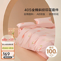 BLISS 百丽丝 床上三/四件套纯棉床上用品被套床单枕套双人全棉被罩套件 桃你喜欢 1.5米床