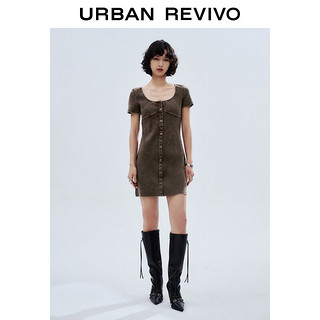 URBAN REVIVO 女士美式复古氛围感修身显瘦连衣裙 UWV740043 咖啡色 XS