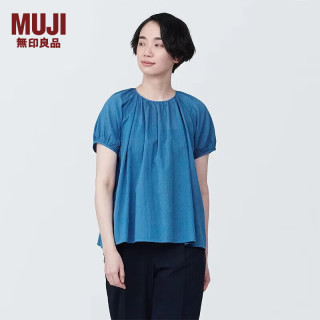无印良品(muji) 女式 强捻 短袖罩衫 女士衬衫衬衣内搭夏季款纯棉全棉