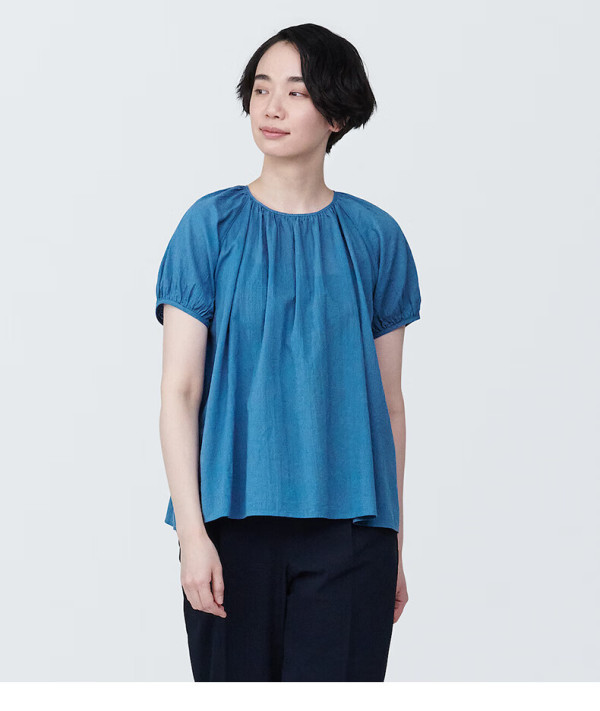 无印良品(muji) 女式 强捻 短袖罩衫 女士衬衫衬衣内搭夏季款纯棉全棉