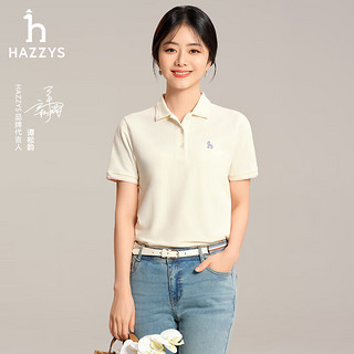 哈吉斯（HAZZYS）女装 春季【谭松韵明星同款】撞色休闲POLO衫女ASTSE03BE04 米黄色OW 165/88A 40