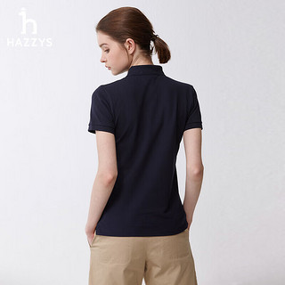 哈吉斯（HAZZYS）女装 2024春季女士POLO素色基础款短袖衫ASTSE0BBF01 藏青色NV 170/92A42