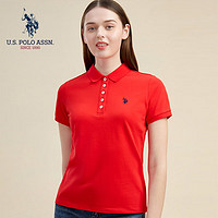 美国马球协会 U.S. POLO ASSN.US保罗T恤女夏季时尚减龄翻领短袖女运动休闲POLO衫 红色009 XL 170/92A