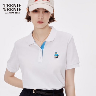 Teenie Weenie小熊夏季休闲通勤学院风翻领Polo短袖上衣女 白色 170/L