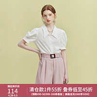 范思蓝恩 23FS12453法式小尖领衬衫，女，夏季新款短袖设计感上衣 白色 L