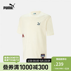 PUMA 彪马 官方 新款夏季男女同款休闲圆领短袖T恤 TEAM BADGE 677382 米白色-65 S(170/92A)