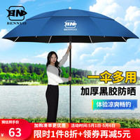 本诺(BENNUO)钓鱼伞万向大钓伞防风防暴雨伞钓鱼拐杖伞渔具防晒户外遮阳伞 2米 【加厚防晒 双层黑胶】雾蓝 防暴雨抗大风