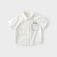 拉比树童装男童纯棉宽松POLO衫2024夏季宝宝时尚纯色短袖衬衣薄 白色 90cm