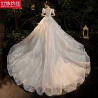 红妆饰佳婚纱礼服2024新娘星空 复古公主法式主婚纱 浅香槟拖尾 XXL