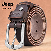 JEEP SPIRITJEEP吉普实心厚实耐用皮带男士商务休闲复古头层牛皮腰带针扣中青年裤带 BT0492棕色 130均码可剪短 咖色