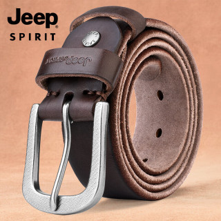 JEEP SPIRITJEEP吉普实心厚实耐用皮带男士商务休闲复古头层牛皮腰带针扣中青年裤带 BT0492棕色 130均码可剪短 咖色