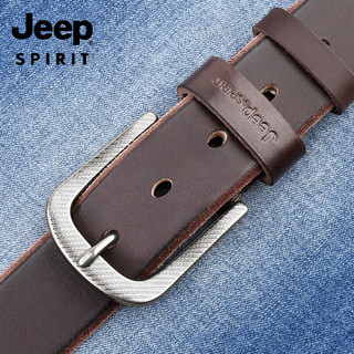 JEEP SPIRITJEEP吉普实心厚实耐用皮带男士商务休闲复古头层牛皮腰带针扣中青年裤带 BT0492棕色 130均码可剪短 咖色