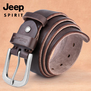 JEEP SPIRITJEEP吉普实心厚实耐用皮带男士商务休闲复古头层牛皮腰带针扣中青年裤带 BT0492棕色 130均码可剪短 咖色