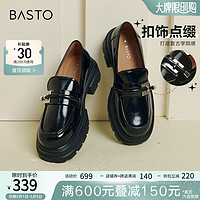 BASTO 百思图 2024春季商场同款英伦学院风乐福鞋粗跟女单鞋TFW40AA4 黑色 37