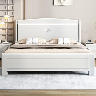 麦娅月 床 实木床双人床卧室现代简约高箱储物白色婚床经济型家用主卧大 实木床 1500*2000mm框架款