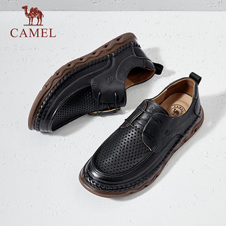 骆驼（CAMEL）透气冲孔柔软牛皮耐磨舒适父亲休闲皮鞋男 G14M201621 黑色 43 