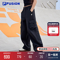 FILA 斐乐 FUSION斐乐潮牌梭织长裤女2024夏季新款时尚休闲宽松阔腿裤