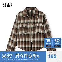 Semir 森马 长袖衬衫女宽松格纹衬衣短背心2024夏季两件 咖色调00355 165/88A/L