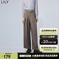 LILY 2024春女装时尚通勤款显瘦双褶直筒阔腿高腰西式休闲裤女 322灰绿 L