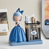 摆件 铂呐苓 笔筒摆件 学生宿舍办公室可爱创意个性收纳摆件装饰品儿童礼物 蓝色许愿女孩