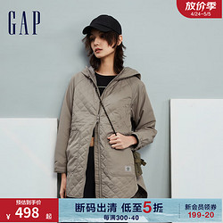 Gap 盖璞 女装冬季2023LOGO宽松廓形连帽棉服840860保暖长款外套 灰棕色 175/96A(XXL) 亚洲尺码